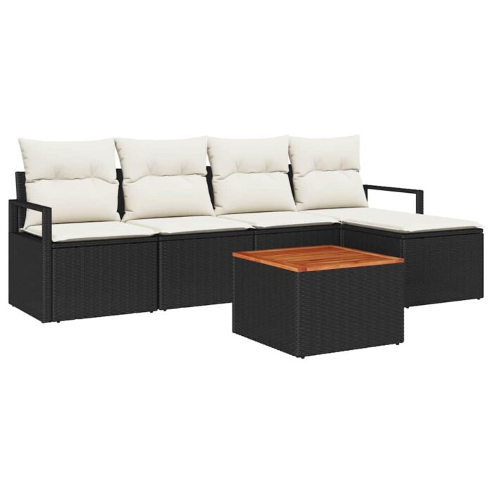 Gartensofa-set mit Speicher 6 pcs Schwarz und Creme Poly-Rattan – Bild 2