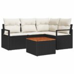 Gartensofa-set mit Speicher 5 pcs Schwarz und Creme Poly-Rattan – Bild 2