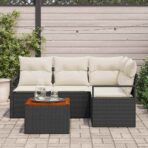 Gartensofa-set mit Speicher 5 pcs Schwarz und Creme Poly-Rattan – Bild 3