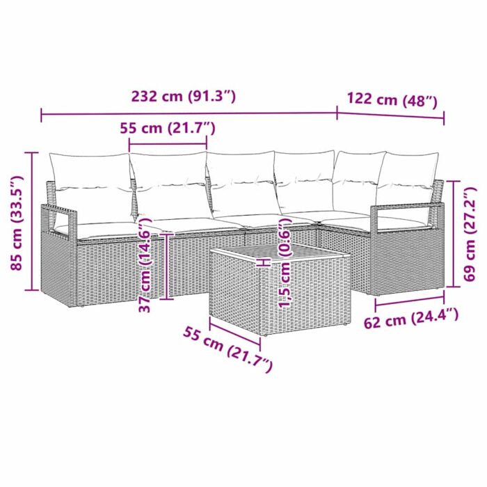 Gartensofa-set mit Speicher 6 pcs Schwarz und Creme Poly-Rattan – Bild 13