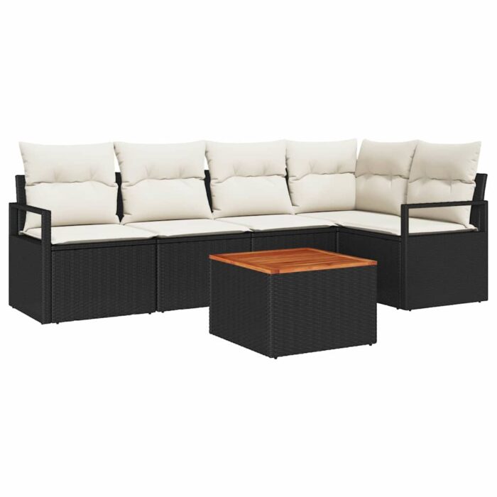 Gartensofa-set mit Speicher 6 pcs Schwarz und Creme Poly-Rattan – Bild 2