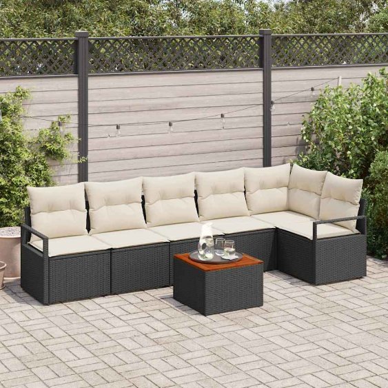 3356381_1.jpg Gartensofa-set mit Speicher 7 pcs Schwarz und Creme Poly-Rattan – Bild 1