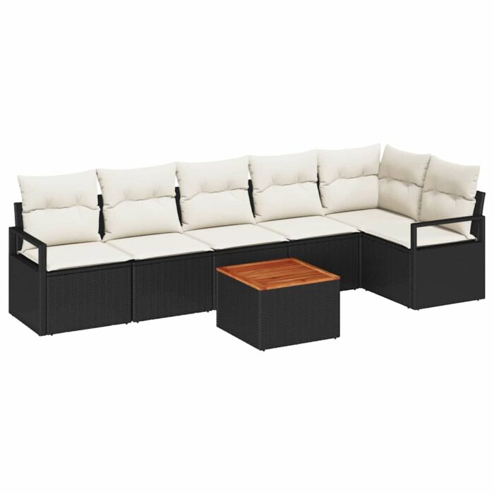 Gartensofa-set mit Speicher 7 pcs Schwarz und Creme Poly-Rattan – Bild 2