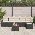 Gartensofa-set mit Speicher 7 pcs Schwarz und Creme Poly-Rattan – Bild 3