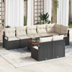 Gartensofa-set mit Speicher 9 pcs Schwarz und Creme Poly-Rattan