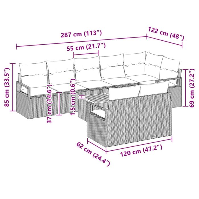 Gartensofa-set mit Speicher 9 pcs Schwarz und Creme Poly-Rattan – Bild 13