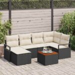 Gartensofa-set mit Speicher 7 pcs Schwarz und Creme Poly-Rattan