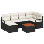 Gartensofa-set mit Speicher 7 pcs Schwarz und Creme Poly-Rattan – Bild 2