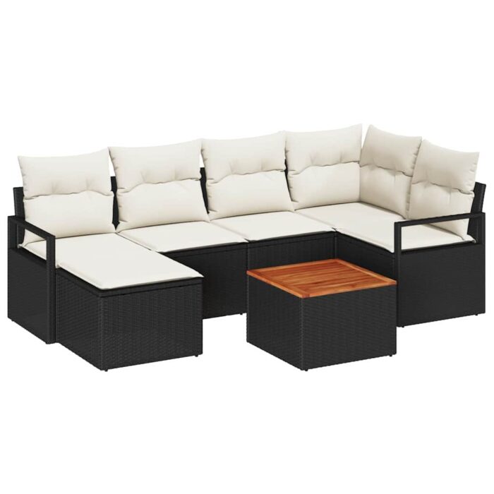 Gartensofa-set mit Speicher 7 pcs Schwarz und Creme Poly-Rattan – Bild 2