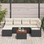Gartensofa-set mit Speicher 7 pcs Schwarz und Creme Poly-Rattan – Bild 3