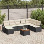 Gartensofa-set mit Speicher 9 pcs Schwarz und Creme Poly-Rattan