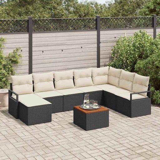 3356409_1.jpg Gartensofa-set mit Speicher 9 pcs Schwarz und Creme Poly-Rattan – Bild 1