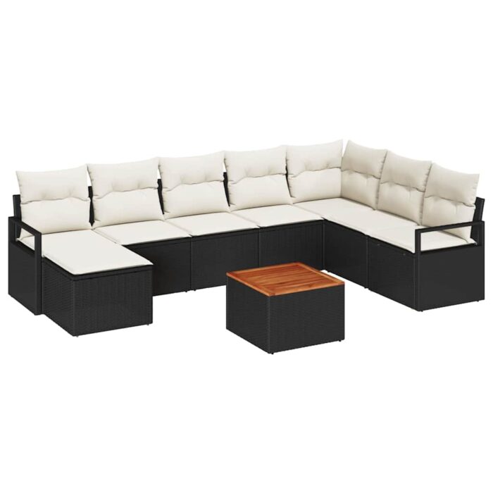 Gartensofa-set mit Speicher 9 pcs Schwarz und Creme Poly-Rattan – Bild 2