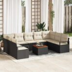 Gartensofa-set 10 pcs Schwarz und Creme Poly-Rattan