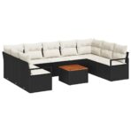 Gartensofa-set 10 pcs Schwarz und Creme Poly-Rattan – Bild 2