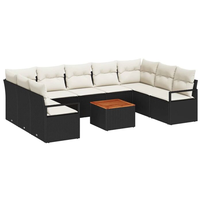 Gartensofa-set 10 pcs Schwarz und Creme Poly-Rattan – Bild 2