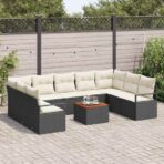 Gartensofa-set 10 pcs Schwarz und Creme Poly-Rattan – Bild 3