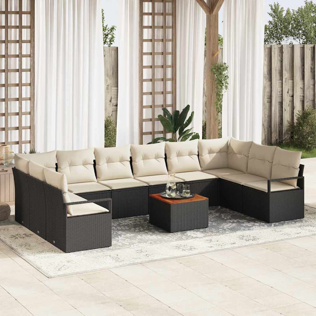 3356423_1.jpg Gartensofa-set 11 pcs Schwarz und Creme Poly-Rattan – Bild 1