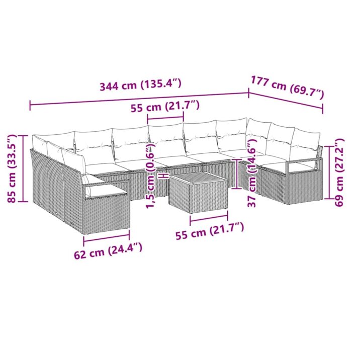 Gartensofa-set 11 pcs Schwarz und Creme Poly-Rattan – Bild 13