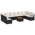 Gartensofa-set 11 pcs Schwarz und Creme Poly-Rattan – Bild 2