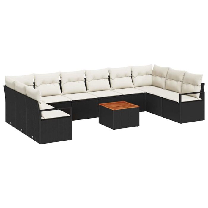 Gartensofa-set 11 pcs Schwarz und Creme Poly-Rattan – Bild 2