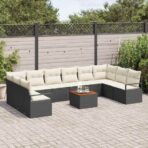 Gartensofa-set 11 pcs Schwarz und Creme Poly-Rattan – Bild 3