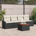 Gartensofa-set mit Speicher 5 pcs Schwarz und Creme Poly-Rattan