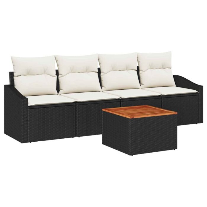 Gartensofa-set mit Speicher 5 pcs Schwarz und Creme Poly-Rattan – Bild 2