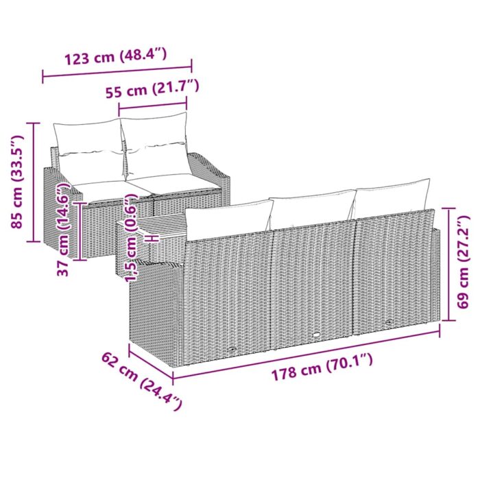 Gartensofa-set mit Speicher 6 pcs Schwarz und Creme Poly-Rattan – Bild 11