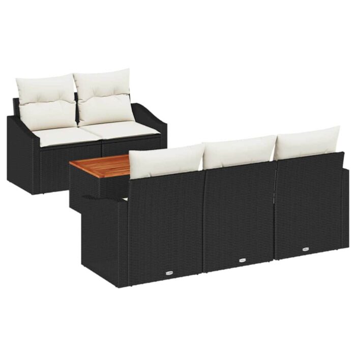 Gartensofa-set mit Speicher 6 pcs Schwarz und Creme Poly-Rattan – Bild 2
