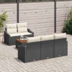 Gartensofa-set mit Speicher 6 pcs Schwarz und Creme Poly-Rattan – Bild 3
