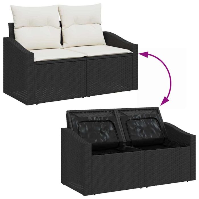 Gartensofa-set mit Speicher 6 pcs Schwarz und Creme Poly-Rattan – Bild 9