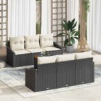 Gartensofa-set mit Speicher 7 pcs Schwarz und Creme Poly-Rattan