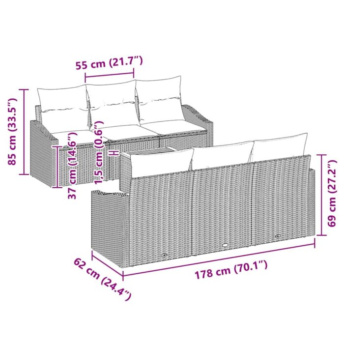 Gartensofa-set mit Speicher 7 pcs Schwarz und Creme Poly-Rattan – Bild 11