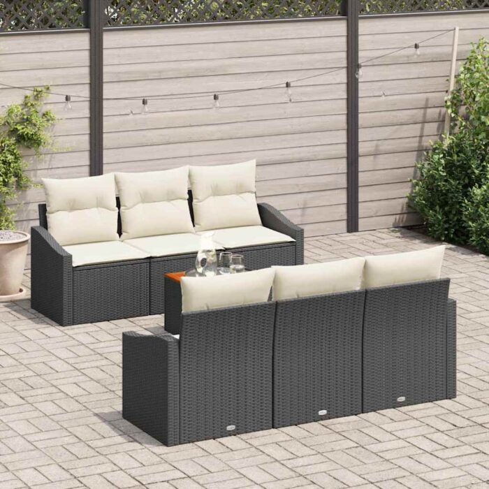 Gartensofa-set mit Speicher 7 pcs Schwarz und Creme Poly-Rattan – Bild 3