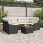 Gartensofa-set mit Speicher 7 pcs Schwarz und Creme Poly-Rattan