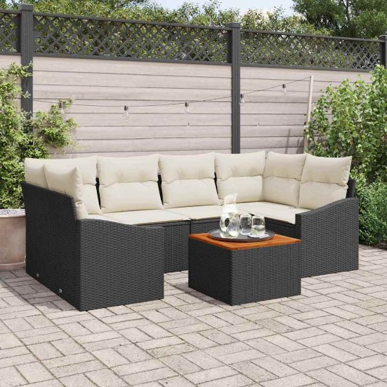 3356451_1.jpg Gartensofa-set mit Speicher 7 pcs Schwarz und Creme Poly-Rattan – Bild 1