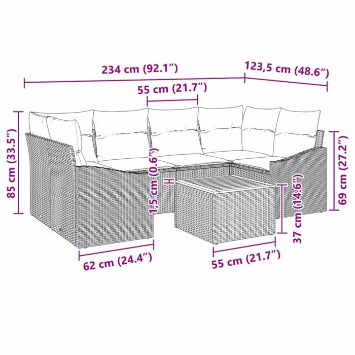 Gartensofa-set mit Speicher 7 pcs Schwarz und Creme Poly-Rattan – Bild 13
