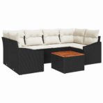 Gartensofa-set mit Speicher 7 pcs Schwarz und Creme Poly-Rattan – Bild 2