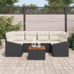 Gartensofa-set mit Speicher 7 pcs Schwarz und Creme Poly-Rattan – Bild 3