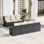Gartensofa-set mit Speicher 8 pcs Schwarz und Creme Poly-Rattan