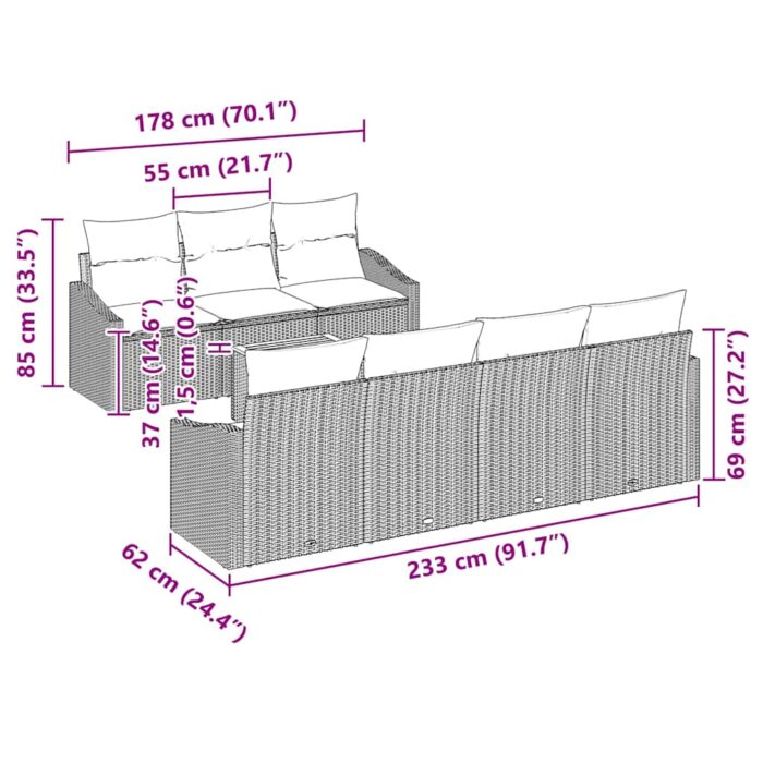 Gartensofa-set mit Speicher 8 pcs Schwarz und Creme Poly-Rattan – Bild 11