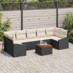 Gartensofa-set mit Speicher 8 pcs Schwarz und Creme Poly-Rattan