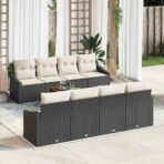 Gartensofa-set mit Speicher 9 pcs Schwarz und Creme Poly-Rattan