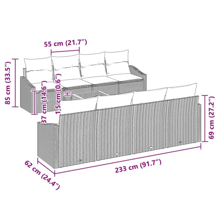 Gartensofa-set mit Speicher 9 pcs Schwarz und Creme Poly-Rattan – Bild 11