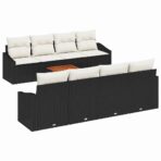 Gartensofa-set mit Speicher 9 pcs Schwarz und Creme Poly-Rattan – Bild 2