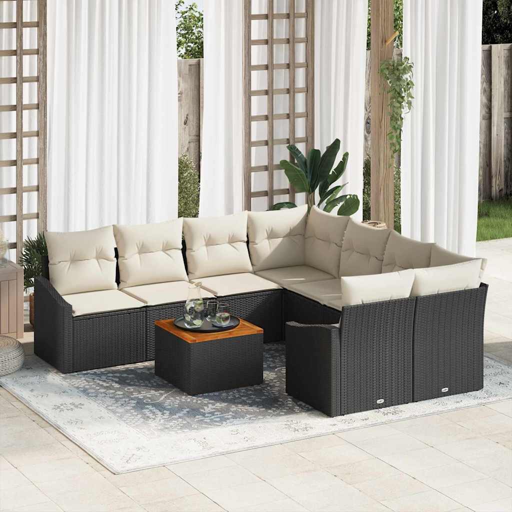 3356479_1.jpg Gartensofa-set mit Speicher 9 pcs Schwarz und Creme Poly-Rattan – Bild 1