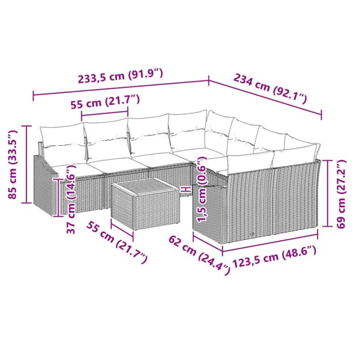 Gartensofa-set mit Speicher 9 pcs Schwarz und Creme Poly-Rattan – Bild 13