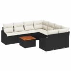 Gartensofa-set mit Speicher 9 pcs Schwarz und Creme Poly-Rattan – Bild 2