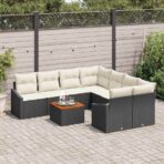 Gartensofa-set mit Speicher 9 pcs Schwarz und Creme Poly-Rattan – Bild 3